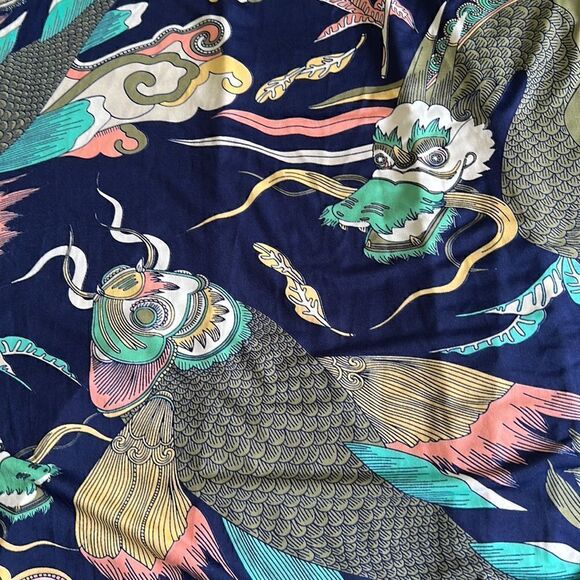 Onjenu London Koi Fish Sleeveless V Neck Navy Jersey Maxi Dress Size 4 - Picture 5 of 5